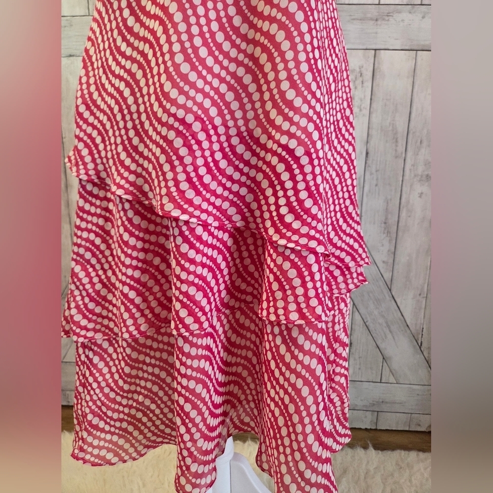 Sheri Martin Pink and White Wave-Print Tiered Midi Dress - Picture 2 of 7